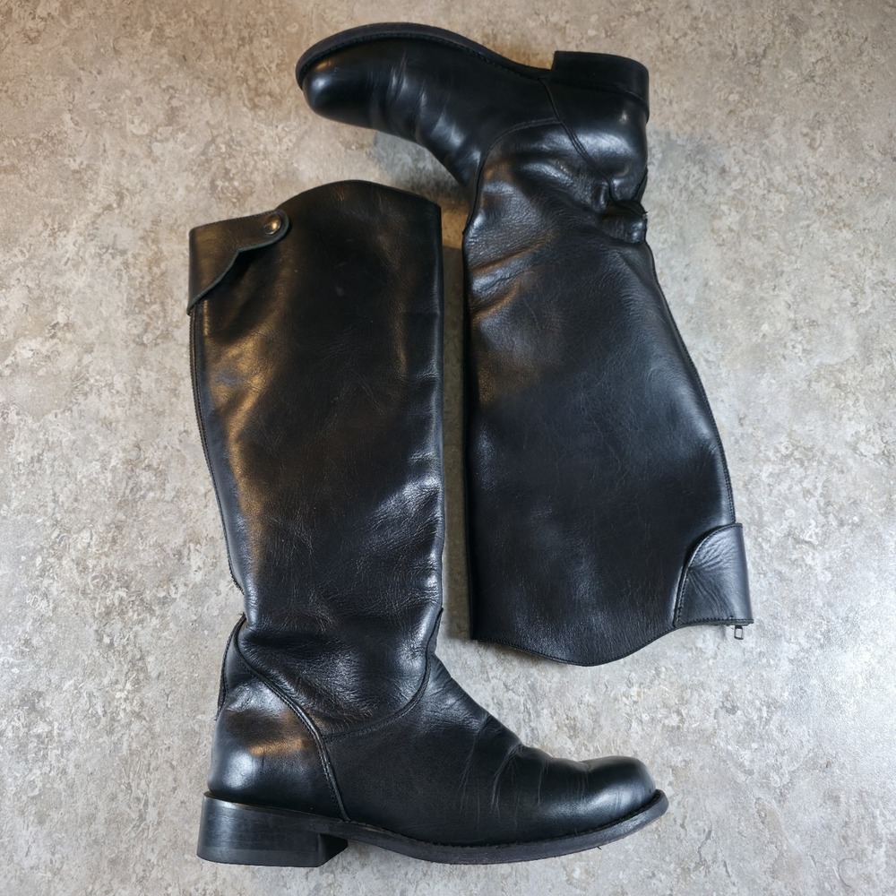 STETSON Black Tall Riding Equestrian Boots Back Zip Leather Womens Size 6.5